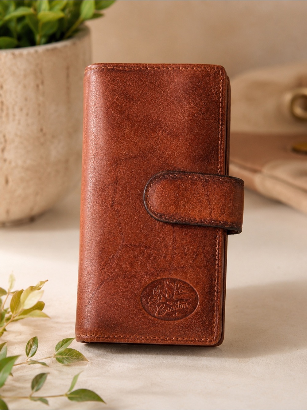 Buxton Vintage Top Grain Cowhide Leather Wallet Brown Organizer Clutch OS